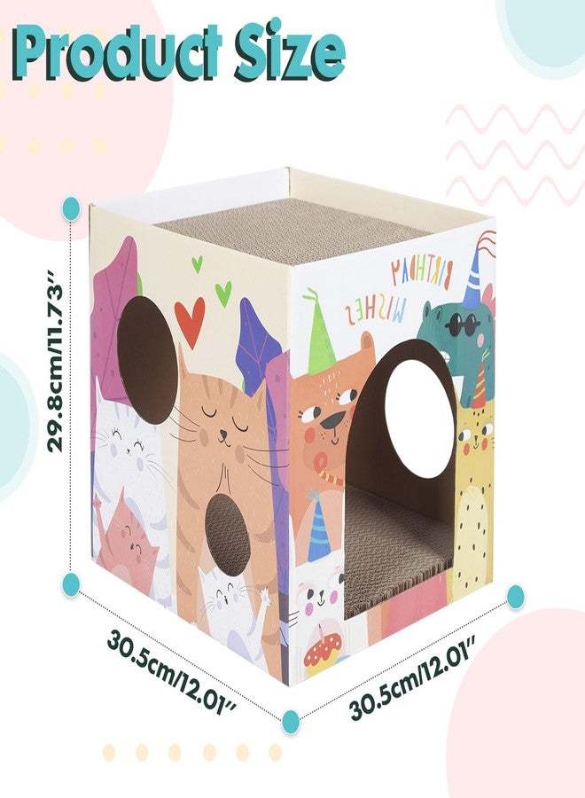 PowerKing Cardboard Cat House with Scratch Pads, Durable 2-Story Corrugated Cat Scratcher Playhouse with Windows, Large Hideout for Indoor Cats & Small Pets, Easy Assembly, 12.01" L × 12.01" W × 11.73" H - Image 2